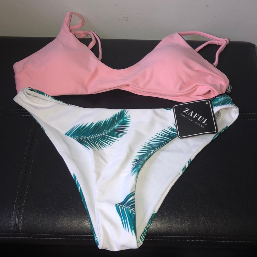 Zaful Floral Leaf Print Bikini Set